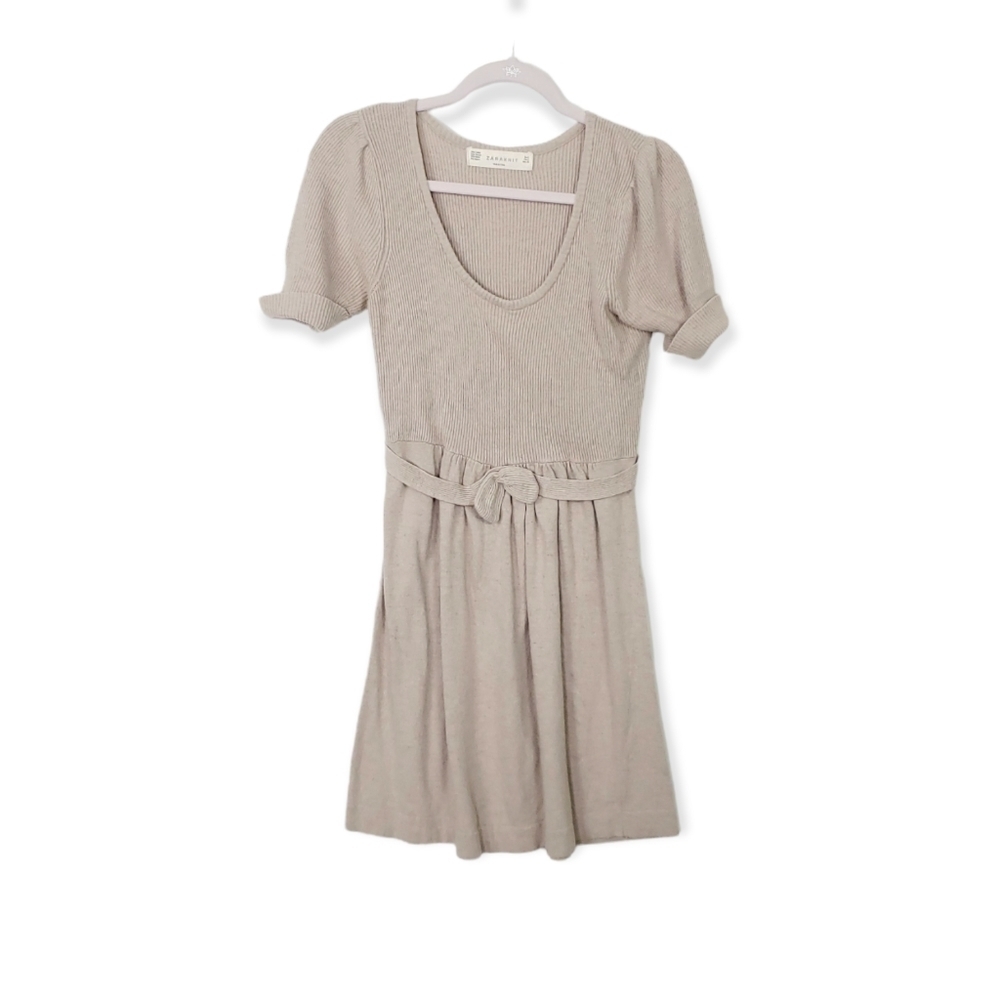Zara knit pullover dress bow detail waist size large